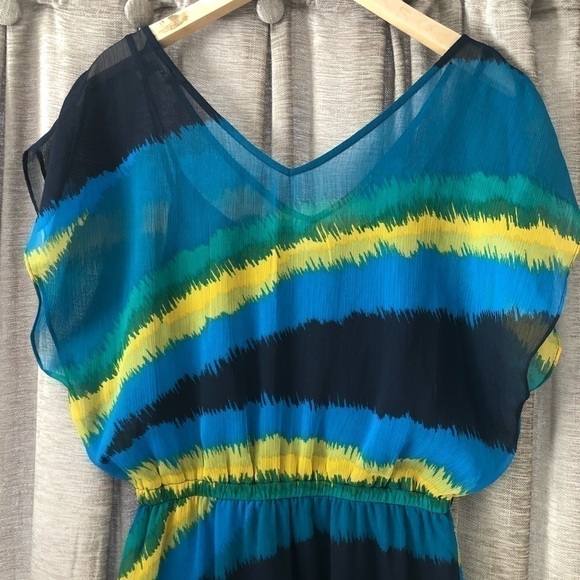 Express Blue & Green Water Color Stripe Mini Dress - Picture 9 of 11